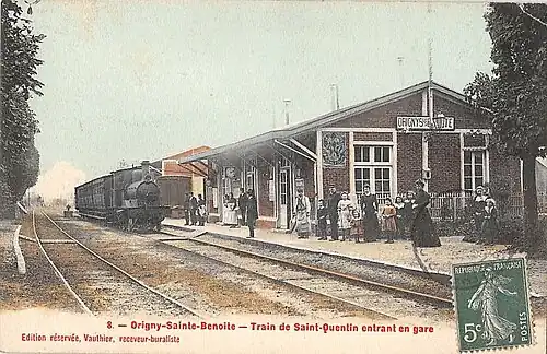 Carte postale de la gare en 1910,  détruite par les Allemands en octobre 1918.