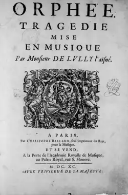 Description de l'image Orphee - opera title page (Louis de Lully).png.