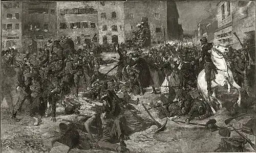 Gefecht in Bazeilles (années 1880), par Otto von Faber du Faur qui centre sa composition sur les Français.