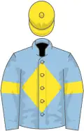 Light blue, yellow diamond, light blue sleeves