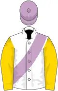 White, Lilac sash, Gold sleeves, Lilac cap