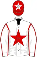 White, red star, red seams on sleeves, red cap, white star