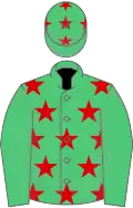 EMERALDGREEN, Red stars, EmeraldGreen sleeves, EmeraldGreen cap and Red stars