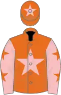 Orange, Pink star, Pink sleeves, Orange stars, Orange cap, Pink star
