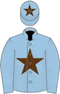 Light blue, brown star on body and cap