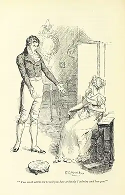 Un jeune homme debout tend les mains vers une jeune fille assise, très surprise