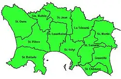 Carte de Jersey montrant les paroisses