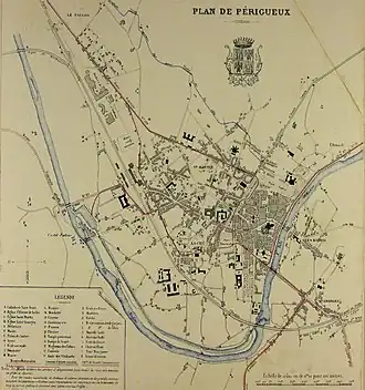 Carte de la ville de Périgueux en 1880.