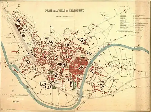 Carte de la ville de Périgueux en 1899.