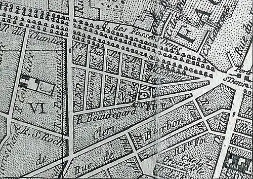 Porte Saint-Denis sur le plan de Paris de Vaugondy en 1760.