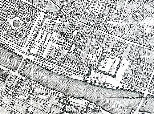 Palais du Louvre sur le plan de Vaugondy (1760).