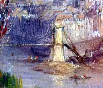 Le pont en 1848 avec une attache sur l'île Saint-Louis plus occidentale qu'actuellement.