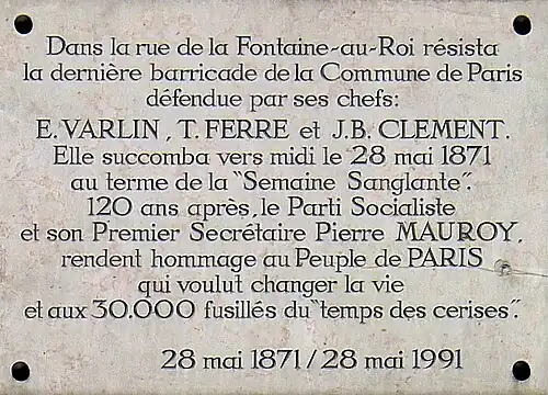 Plaque commémorative posée le 28 mai 1991.