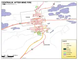 Centralia après le feu de la mine.