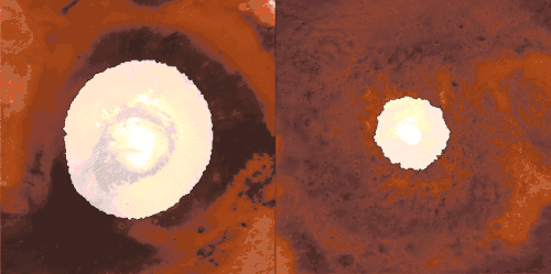 Importantes variations saisonnières annuelles des calottes polaires Nord et Sud.