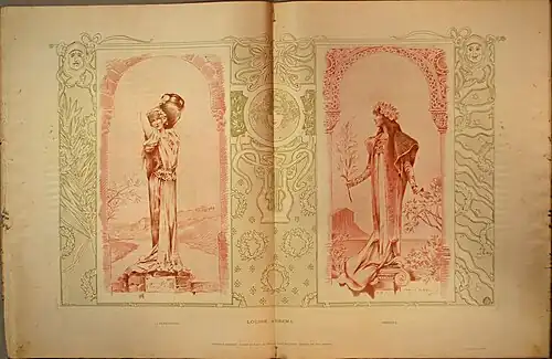 Panneaux du foyer du théâtre Sarah Bernhardt : La Samaritaine, Gismonda. Paris-Noël (1899).