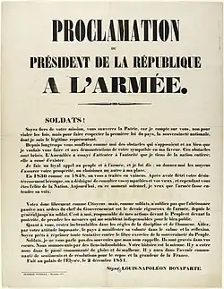 L'affiche de la proclamation « Appel à l'Armée » placardée sur les murs de la capitale le 2 décembre 1851.