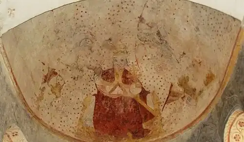 Église de Martignac, fresque sur la voûte de l'abside, Dieu dominant le Monde.