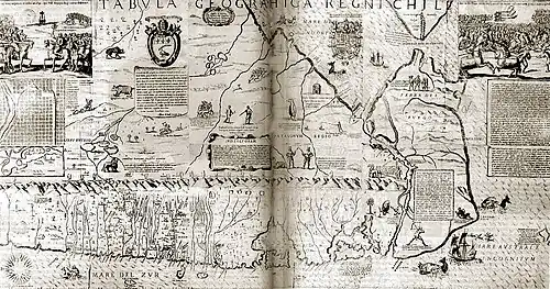 Carte ancienne du Chili sur laquelle des palmiers sont visibles.