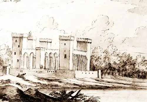 Palais des papes de Sorgues, côté sud-est, dessin de Laincel.