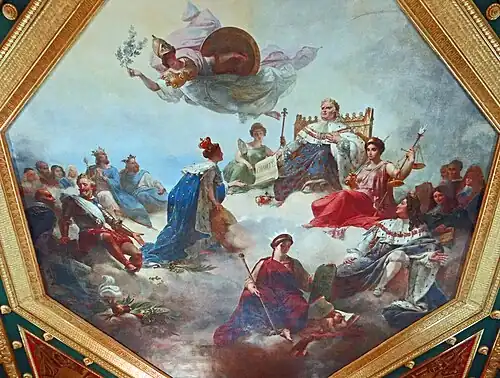 Conseil d'État - Salle des Séances : La France au milieu des rois législateurs et des juriconsultes français reçoit de Louis XVIII la Charte constitutionnelle - Merry-Joseph Blondel (1827).