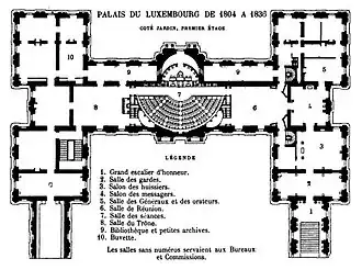 Plan du premier étage après les modifications de Jean-François Chalgrin entre 1799 et 1804.