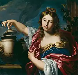 Pandore soulevant le couvercle du ‘pithos’, Nicolas Régnier, 17e siècle, Ca' Rezzonico.