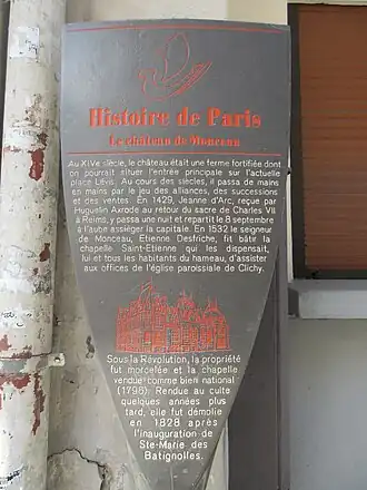 Panneau Histoire de Paris - Château de Monceau (Paris)