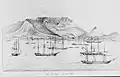 Panorama des bâtiments de la flotte devant la ville du Cap, le 2 mai 1858.