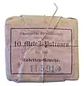 Paquet de 10 cartouches à charge réduite pour fusil de cadet. Étiquette violette. Année de fabrication 1891.