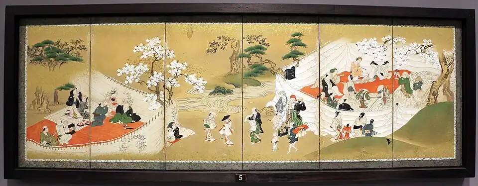 Fête des fleurs, Paravent, XVIIe&nbsp;siècle, Japon.