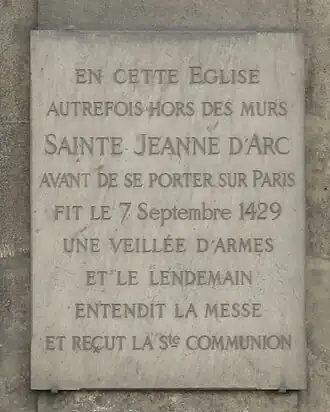 Plaque commémorative du passage de Jeanne d'Arc.