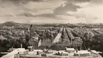 Vue générale de Paris prise du haut de l'Arc de Triomphe en construction, c. 1830.