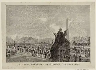 Gravure montrant une vue d'ensemble de la cérémonie.