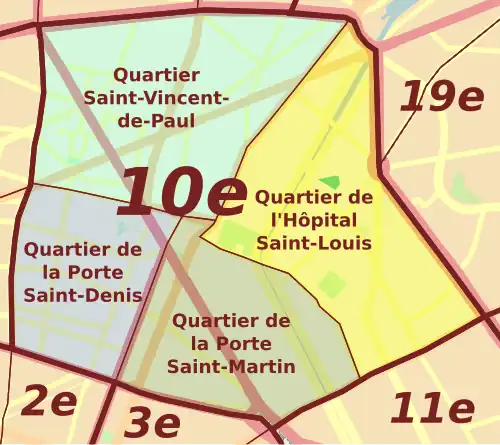 Localisation administrative du quartier dans le 10e arrondissement actuel.
