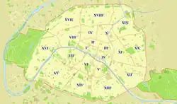 Emplacement de la Brasserie sur un plan de Paris.