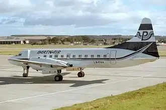 LN-PAA, le Convair 580 de Partnair impliqué dans l'accident, ici à l'aéroport d'Aberdeen en septembre 1987.