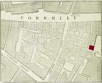 Carte montrant l'emplacement du café de Pasqua Rosée, dans le centre financier de Londres.