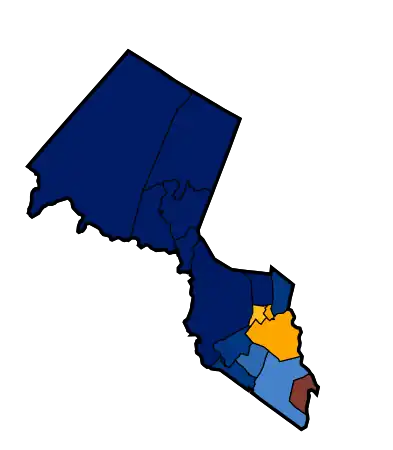 Groupe ethnique majoritaire par localité :Hispaniques 40-50 %Hispaniques 50-60 %Hispaniques 70-80 %Blancs non hispaniques 50-60 %Blancs non hispaniques 60-70 %Blancs non hispaniques 70-80 %Blancs non hispaniques 80-90 %