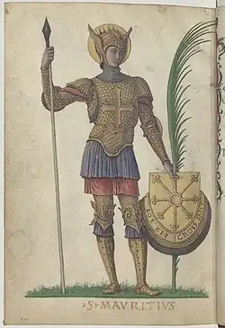 Saint Maurice, miniature extraite de la Passion de saint Maurice et de ses compagnons, collection de Jacopo Antonio Marcello.