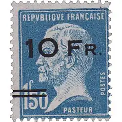 10 F sur 1,50 F, bleu, par hydravion.