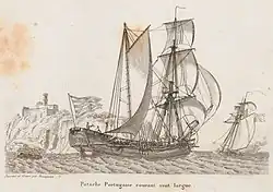 Une patache portugaise en mer au début du XIXe siècle.