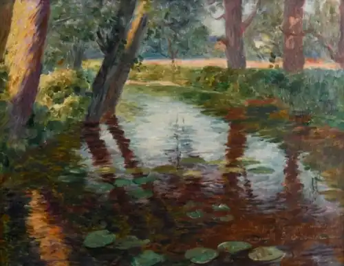 Rivière aux nénuphars (huile sur toile).