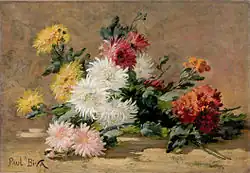 Fleurs, huile sur toile, signée en bas à gauche, 38,5&nbsp;×&nbsp;55&nbsp;cm