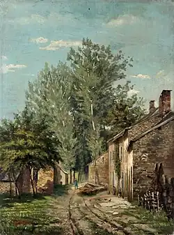 Hameau d'Amblève lez Aywaille, 1880 (peinture à l'huile sur bois ; 36&nbsp;×&nbsp;26,8&nbsp;cm), Liège, musée de la Vie wallonne.
