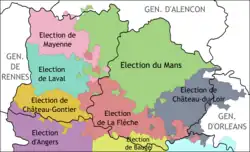 Carte montrant les limites d'élections et les départments actuels.