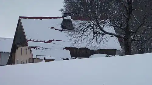Paysage hivernal à Gilley. La Montagne de Gilley. Ferme comtoise. Hommage à Jean-Pierre Schmid dit Lermite (1920-1977).
