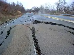 Route 61 en Pennsylvanie détériorée par le feu de la mine.