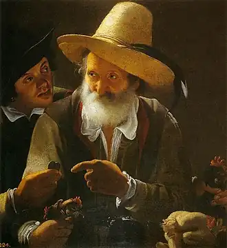 Le Vendeur de volailles, h/t, 95 × 71 cm, Madrid, Musée du Prado.