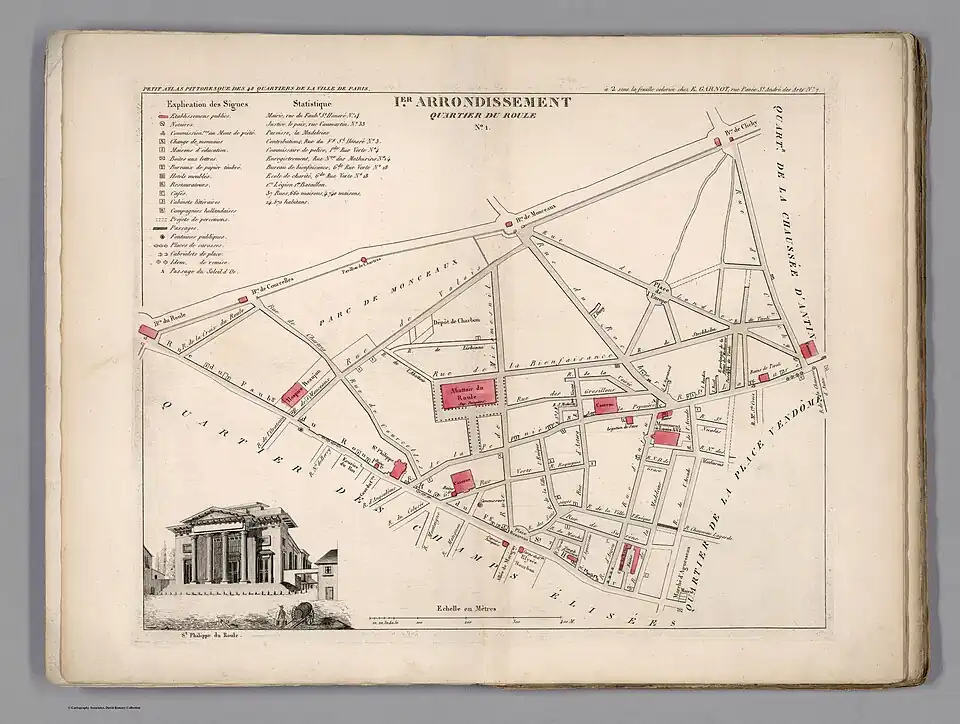 Plan du quartier du Roule dans l'ancien 1er arrondissement en 1834.